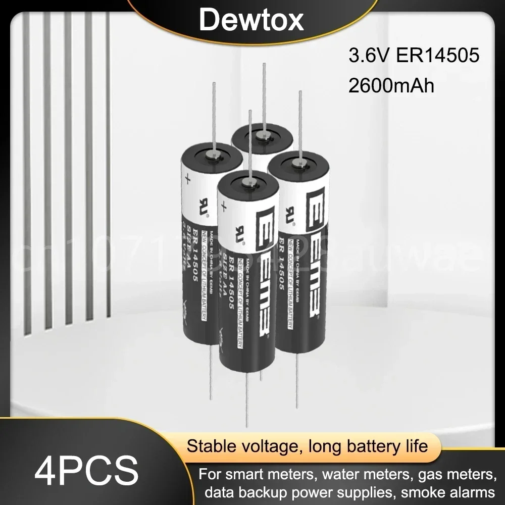 4PCS ER14505 14505 2A AA Battery 2400mAh 3.6V Non-rechargeable Lithium Battery with Pins for PLC ETC CNC Machine Gas Water Meter