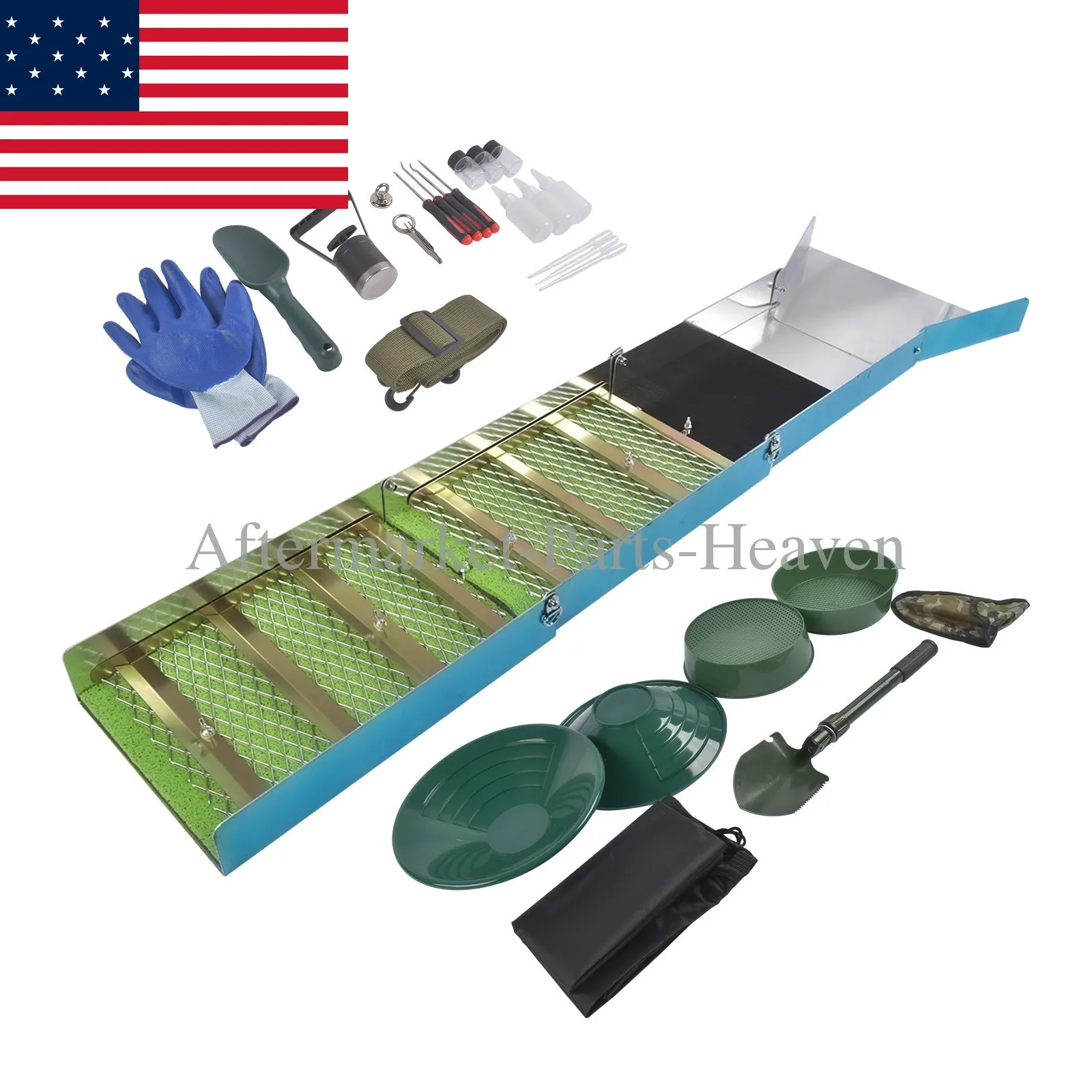 AP03 Sluice Box-23Pcs Includes Gold Nugget Collection Bottle & Magnifier Tweezers Set, 50" Folding Aluminum Sluice Box With Separating Magnet