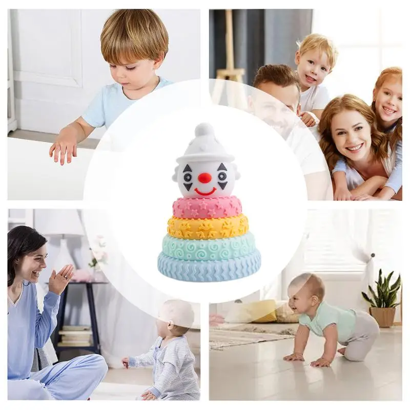 Anel de empilhamento brinquedos para crianças palhaço design montagem empilhamento brinquedos pré-escolar aprendizagem brinquedo empilhamento bloco brinquedo educativo para