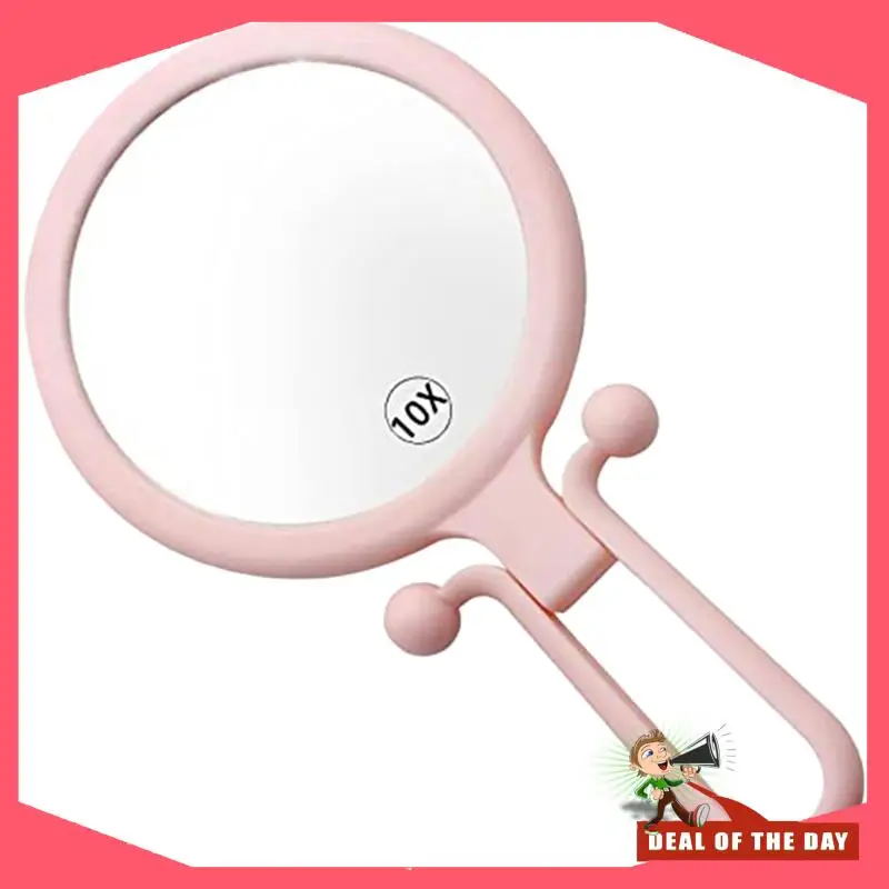 24-часовая доставка 10-кратная ручная лупа, двустороннее складное зеркало для макияжа, портативное ручное зеркало с регулируемой ручкой (контакт)