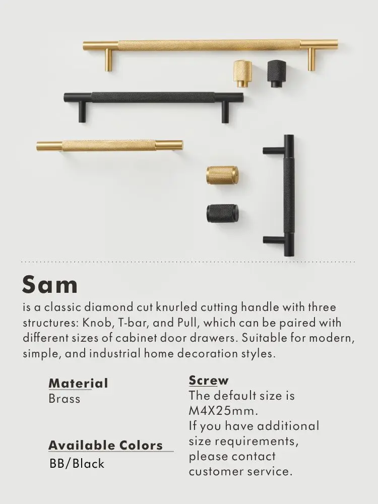 Nurlin Brass Diamond-cut Cross Knurl Pattern Gold Black Cabinet Handles Wardrobe Pull T-bar Knobs 500mm Long Available Kitchen