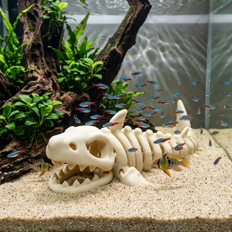 1pc 17cm Aquarium Decoration Themed Ornament Creative Landscaping Fishbone Decor Shark Skeleton in Water -for Aquarium Fish Tank