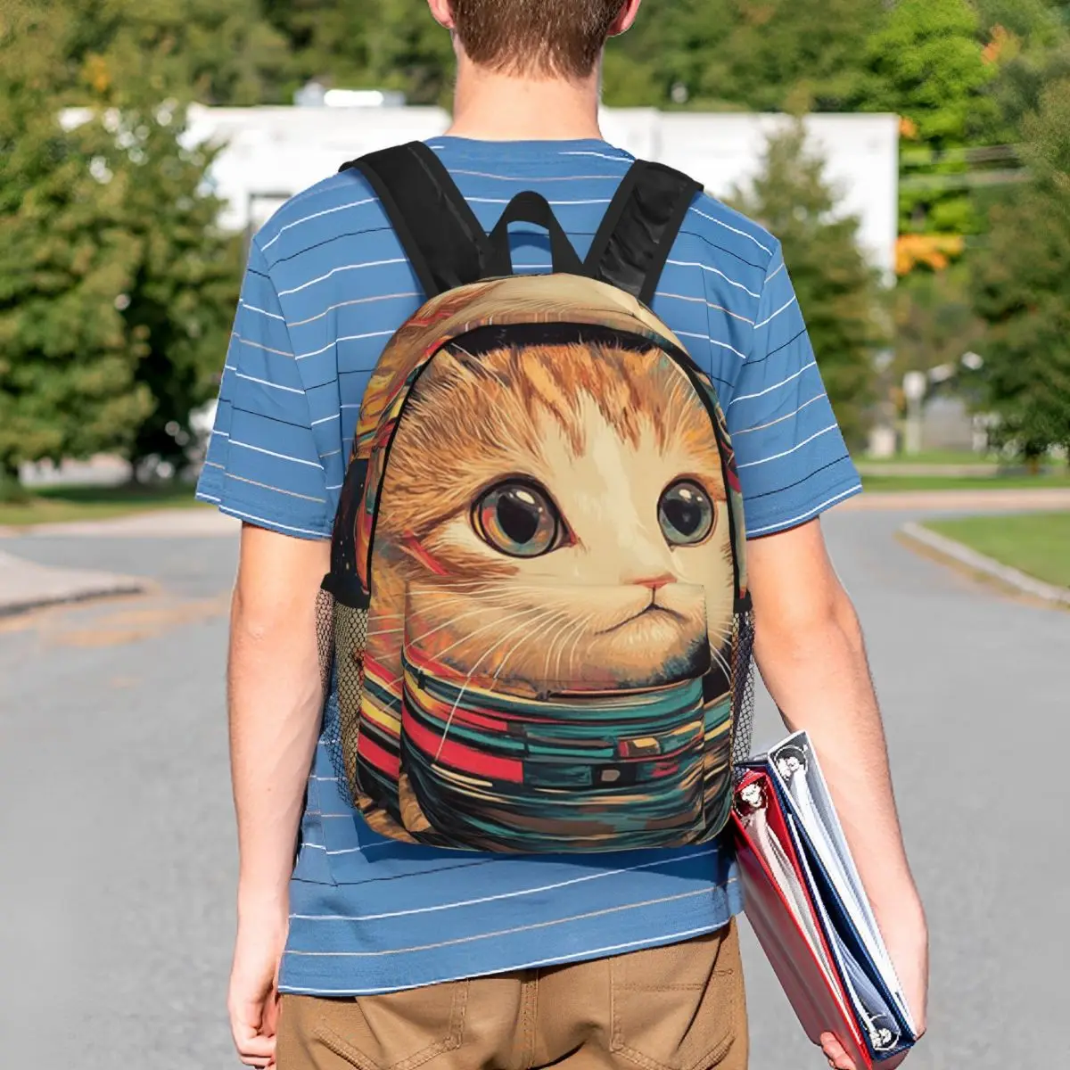 Whimsical Astronaut Cat And Stars In Space Backpack Student BookBag Kids School Bag Computer Shoulder Bags for Boys Girls