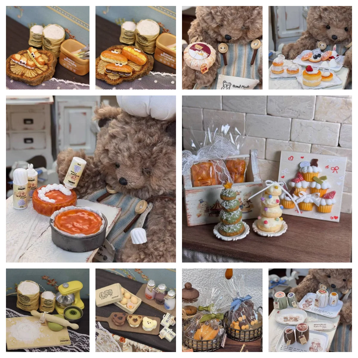 

Miniature Bakery Scene Model Clay Cat Dog Cookies Basque Cheesecake Dessert Cartoon Bread BJD Dollhouse Food Toy Ob11 Decoration