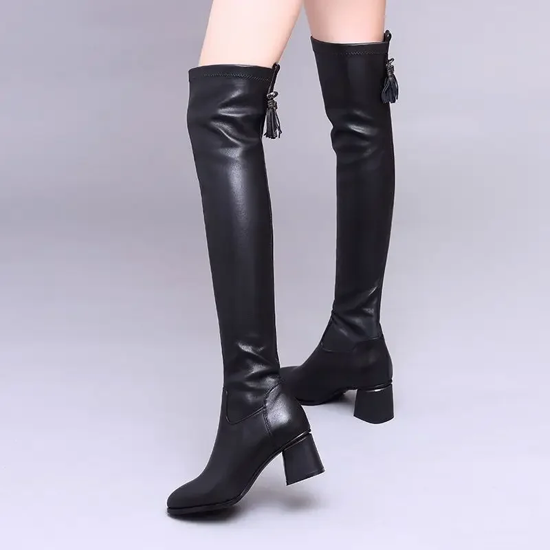 Elastic Knee High Shaft Shoes Woman Thigh Above Over The Black Long Boots for Women Spring Autumn Work Designer Luxury Quality