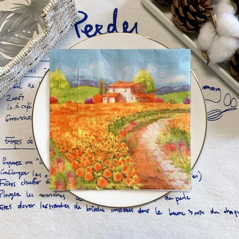 花レトロな田舎のテーブルの分離ページのナプキン、ヴィンテージの村、パーティーの装飾用品のためのティッシュ、パックあたり20個