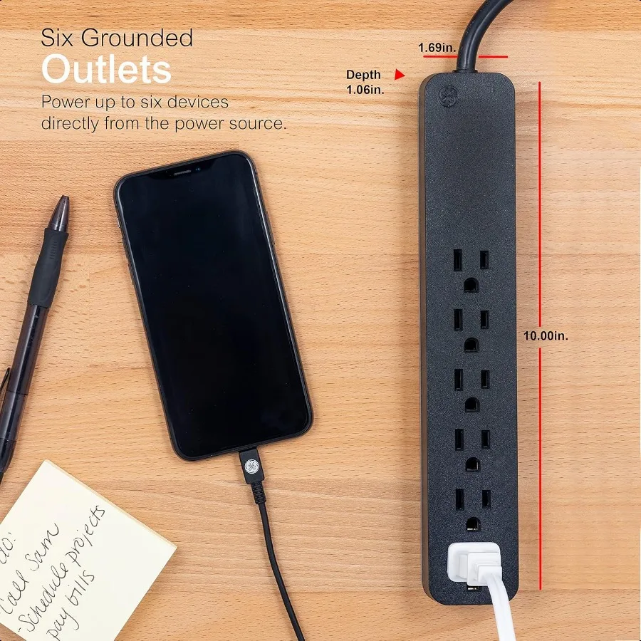 GE Pro 6Outlet عرام حامي 2 قدم تمديد الحبل 620 جولز قطاع الطاقة المكونات المسطحة قطاع دارة متكاملة جدار جبل UL Li