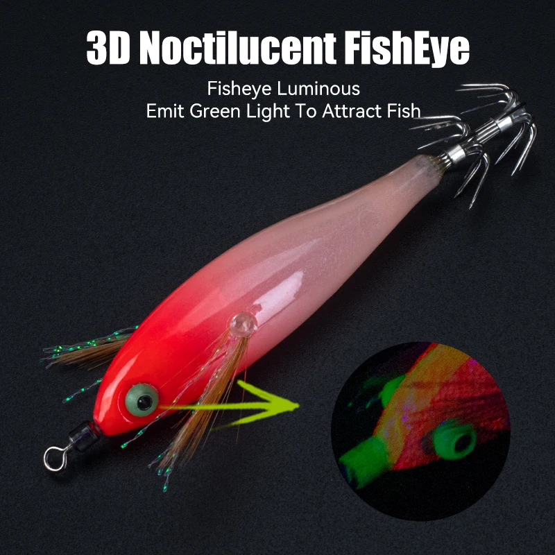 LEYDUN Luminous eye Horizontal Squid Jig Wood Shrimp Squid BKK Hook 14pcs/Set Lures Cuttlefish Shrimp Baits 썸네일 4