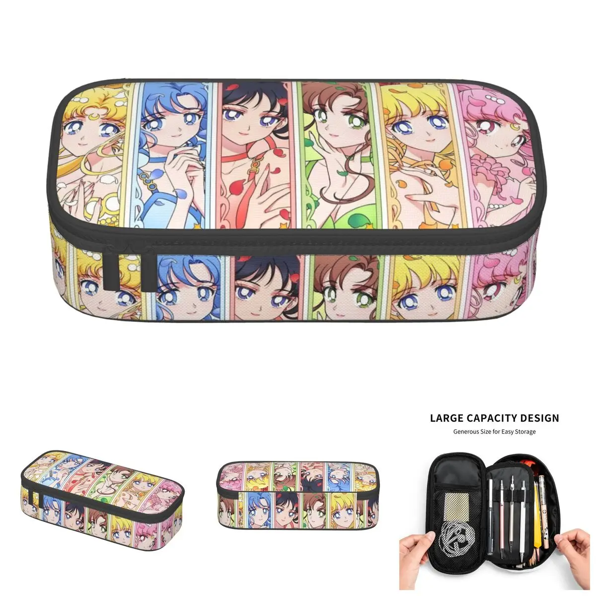 Estuches de Lápices de Superhéroes Coreanos y Japoneses para Niñas y Niños, Anime TV Shojo Girl Moon, Bolsa de Almacenamiento Grande para Lápices, Accesorios Escolares