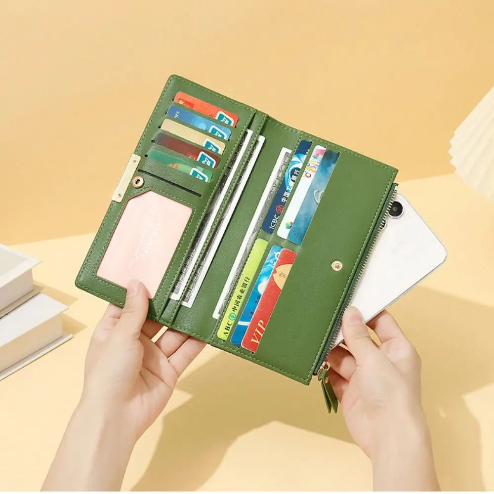 Casual Korean Style Long Wallet Ultra Thin Purse PU Leather Card Holder Multi-function Card Holder Coin Pouch Card Storage Bag