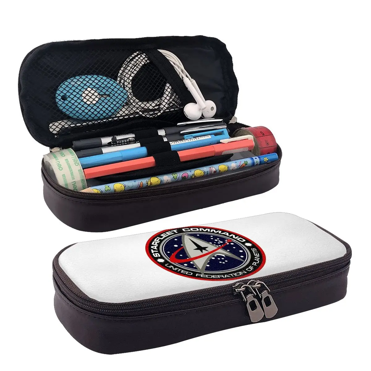 Star Treks Science Fiction TV Series Leather Pencil Case for Kids School Pen Box Pencil Bag Stationery Supplies