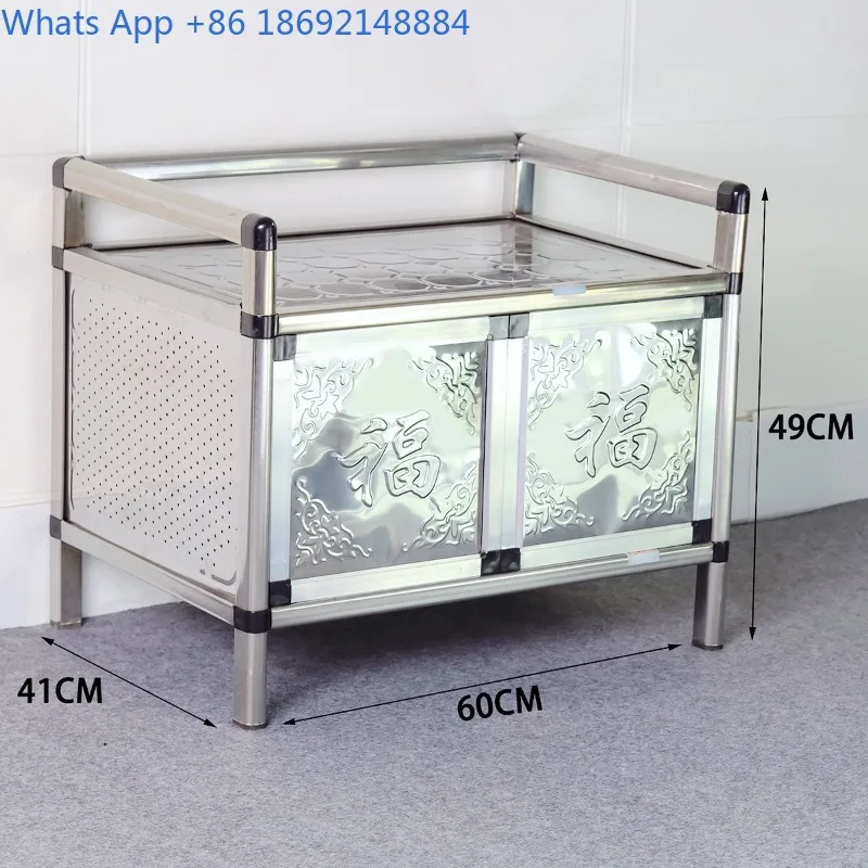 Stainless Steel Stove Top Aluminum Alloy Cabinet Cupboard Kitchen Storage Organizer Sideboard Tea Cabinet