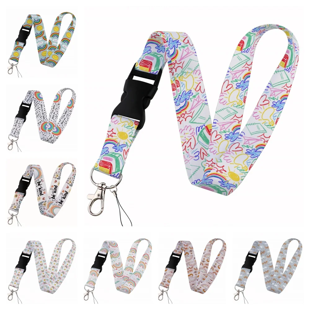 Beautiful rainbow Lanyard Keys Chain Badge Holder ID Credit Card Pass Hang Rope Lariat Mobile Phone Charm Accessories Gifts