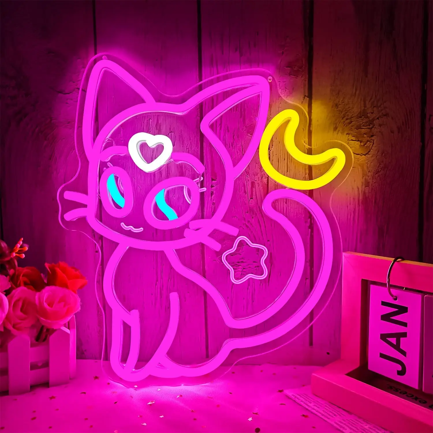 

Moon Cat Neon Sign Japanese Anime Cartoon Cat Kawaii Cat Light Up Sign for Bedroom Wall Girls Room Dorm Birthday Party Gift