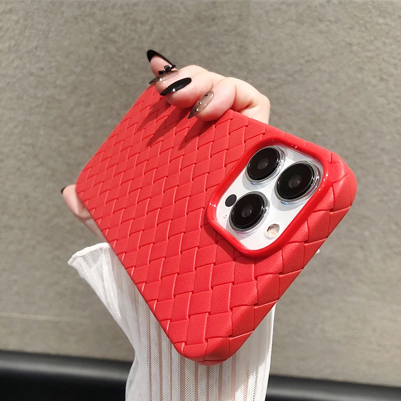 Luxury Breathable Mesh Grid Weave Phone Case For iPhone 11 12 13 14 15 16 Pro Max XR X XS 7 8 Plus Leather Soft Silicone Cover
