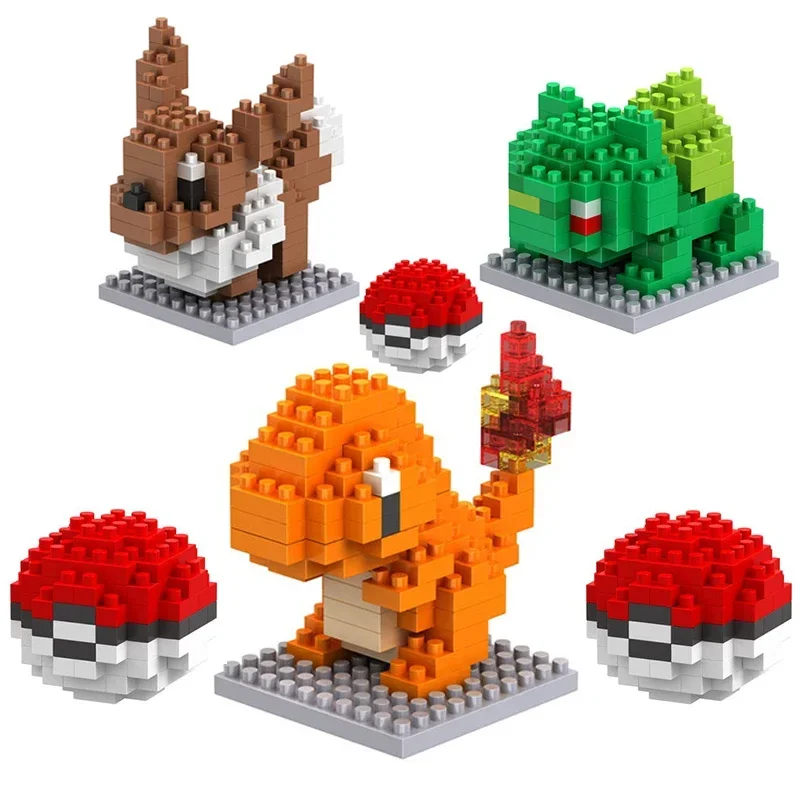 Figuras de acción de Pokémon para niños, juguetes de construcción pequeños, bloques de dibujos animados, Eevee, Charmander, Bulbasaur, animales,