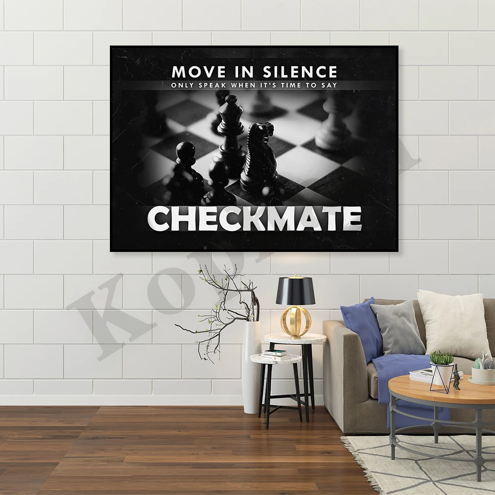 

Move In Silence Motivational Wall Art Canvas Painting. Chess Player Game Gift. Checkmate Inspiration Quote Chess Lover Logo