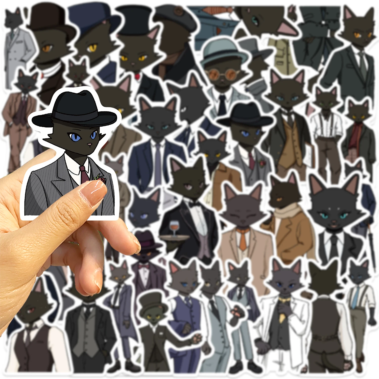 50pcs Black Cat Gentleman Sticker Graffiti Decal for Decoration Laptop Luggage Phone Skateboard Waterproof DIY Sticker