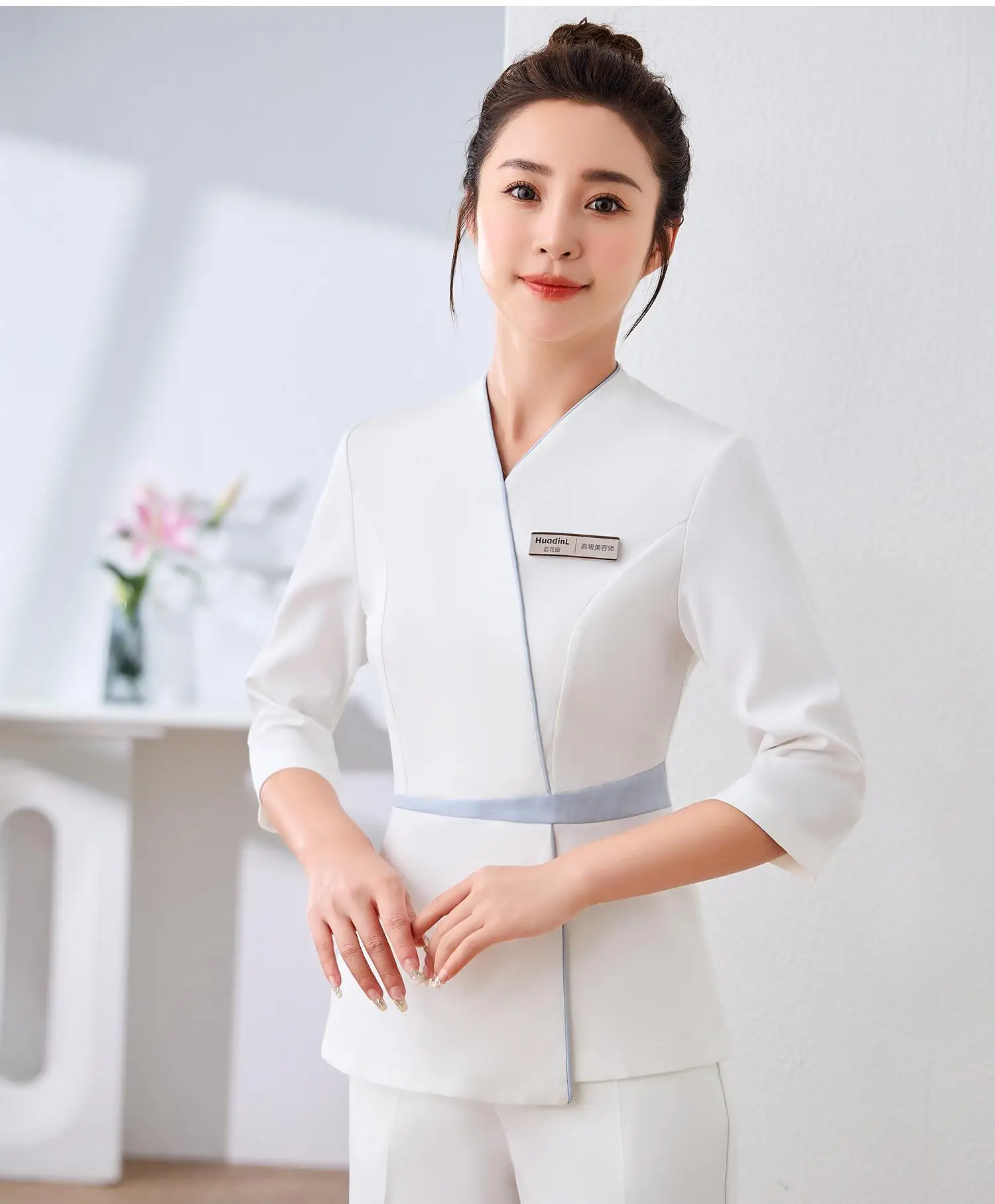 Summer New Beautician Work Clothes Women's Simple V-neck F Health Salon Beauty Salon Clothes Set