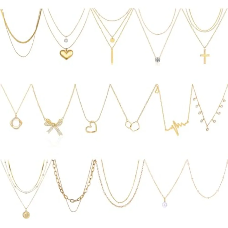 

Myofeng 16Pcs Gold Necklaces Set for Women 14k Gold Plated Dainty Trendy Pendant Chain Choker Pack Multilayer Necklace Set for