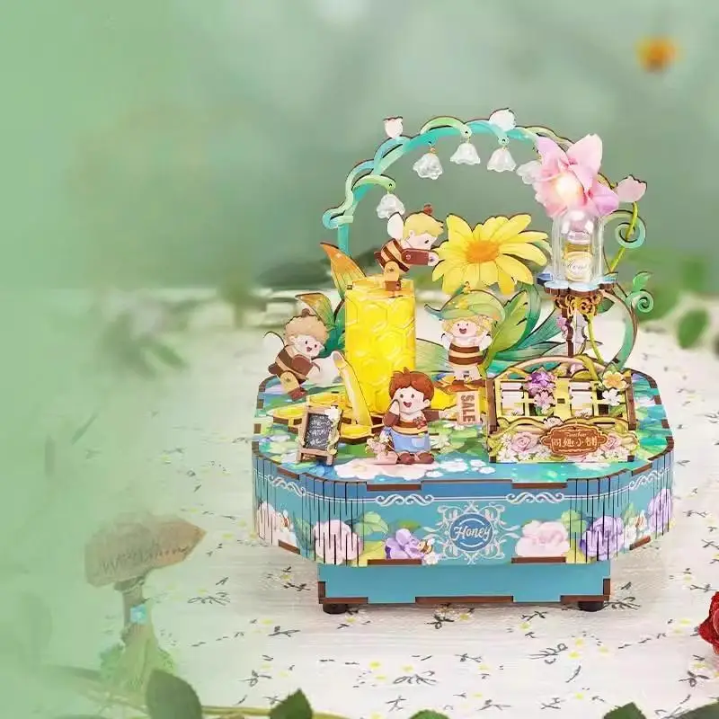 Magisch kasteel sprookje muziekdoos houten bouwsteen montage muziekdoos DIY handgemaakte meisje creatief verjaardagscadeau