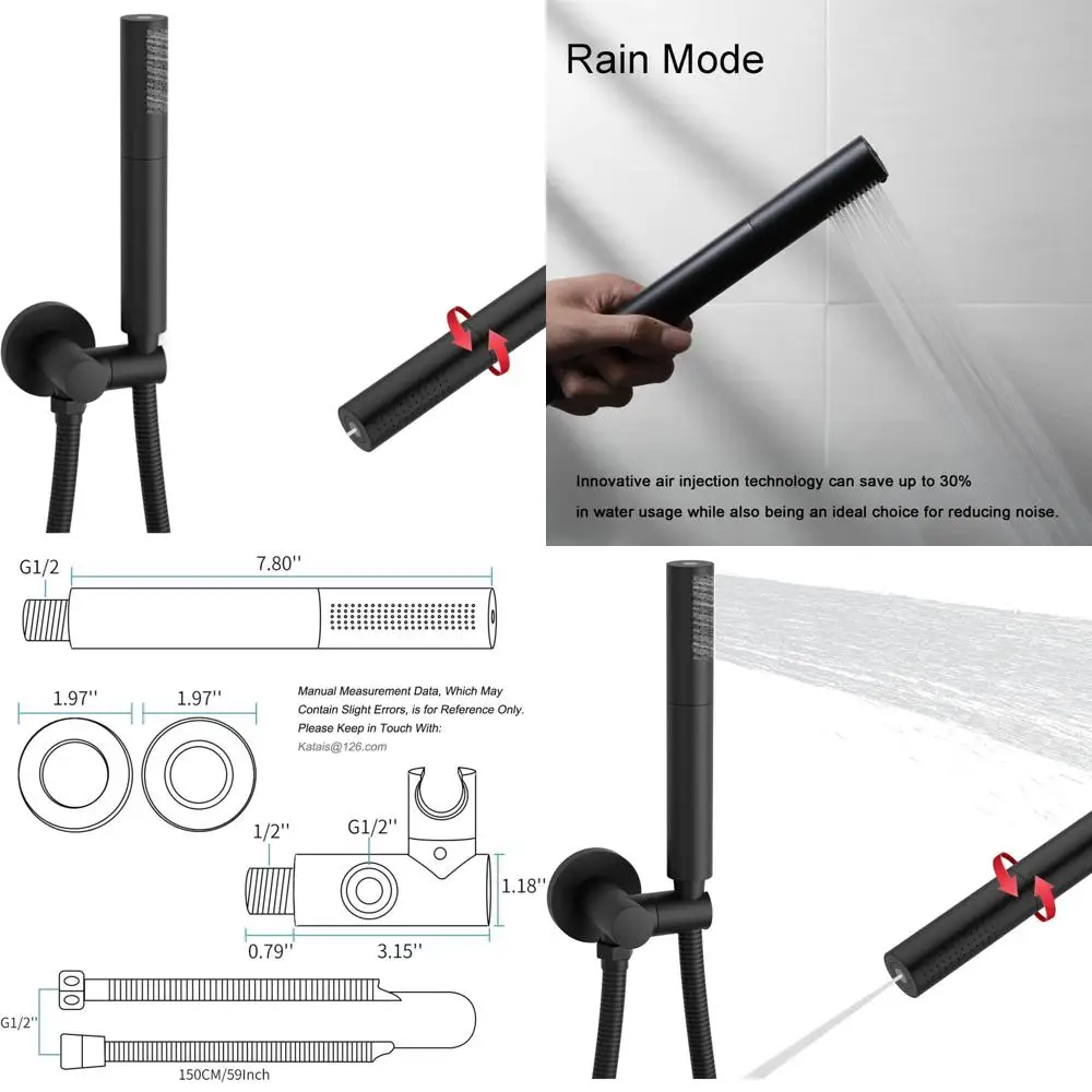 

7 High-Flow Matte Black Handheld Shower with Dual Function & Brass Construction