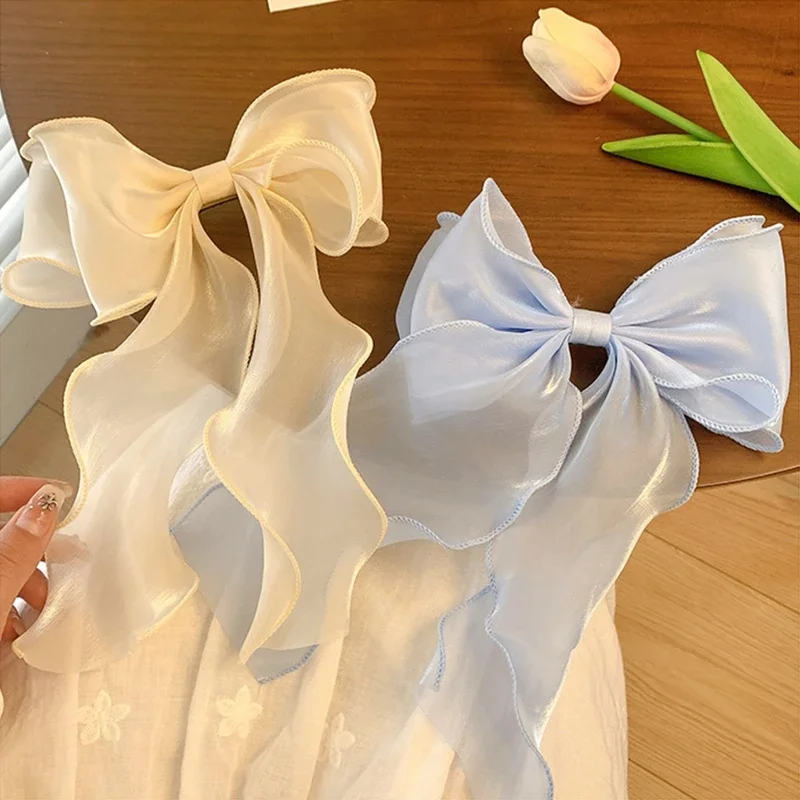 1/2Pcs Princess Ribbon Bow Hair Clips Elegant Women Bow Spring Hairpins Multi-Layer Pearlescent Hair Clip Girls Hair Accessories