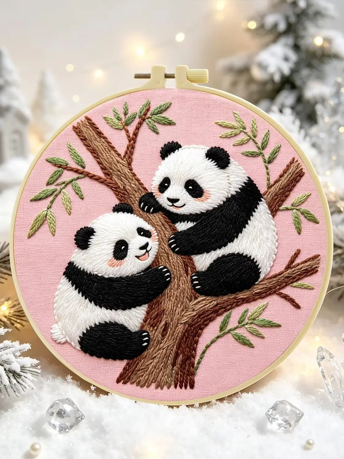 1 Set Baum-Pandas DIY-Stickerei-Set für Anfänger, Stick-Starter-Kit, Kreuzstich-Kunstgeschenk, Handarbeits-Bastelset – Detail 1