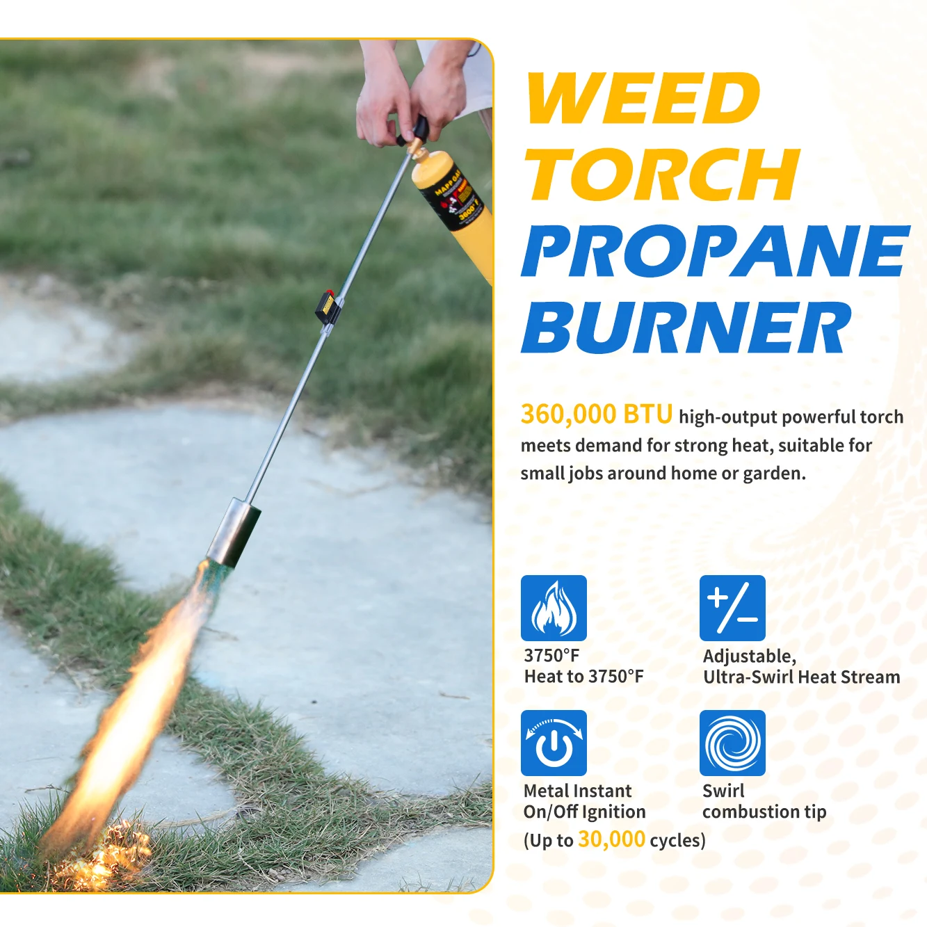 Propane Torch Weed Burner Kit, Weed Torch Output 360,000 BTU, Blow Torch for Weeds, Roof Asphalt, Ice Snow, Road Marking,