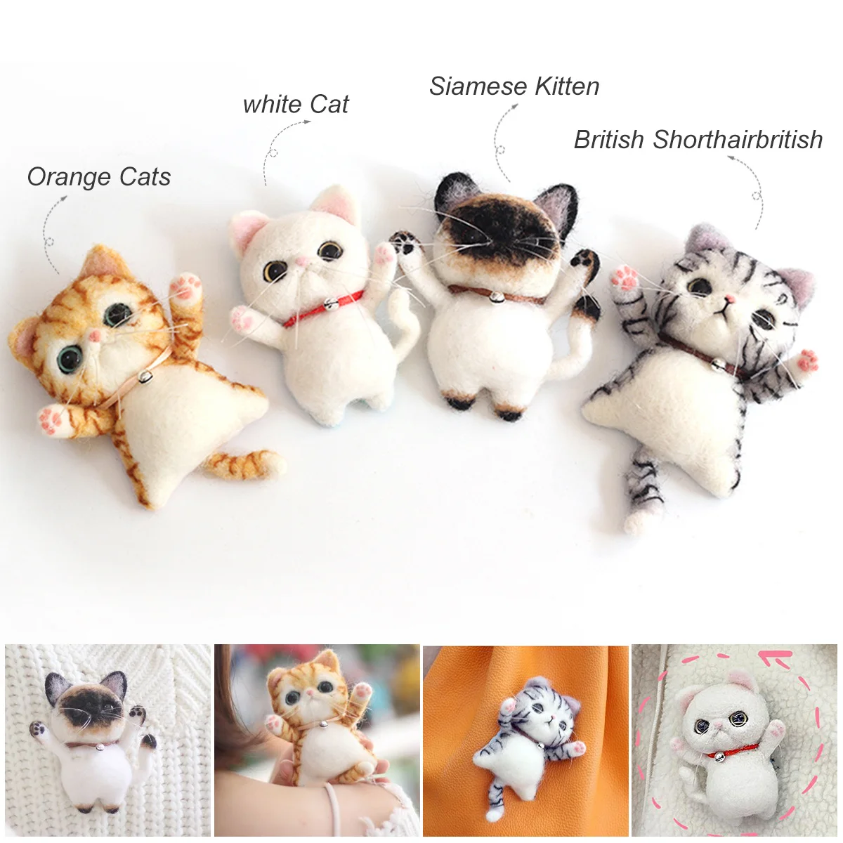 

Handmade Wool Felt Cat Brooch Kit Orange Cat DIY Material Package Needlecrafts for Beginners Home Decoration Creative Gift