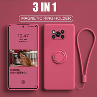 Original Liquid Silicone Phone Case For Poco X3 Pro F3 F4 GT M3 Magnetic Ring Holder Cover on Xiaomi Poco X4 M4 Pro 4G 5G Cases