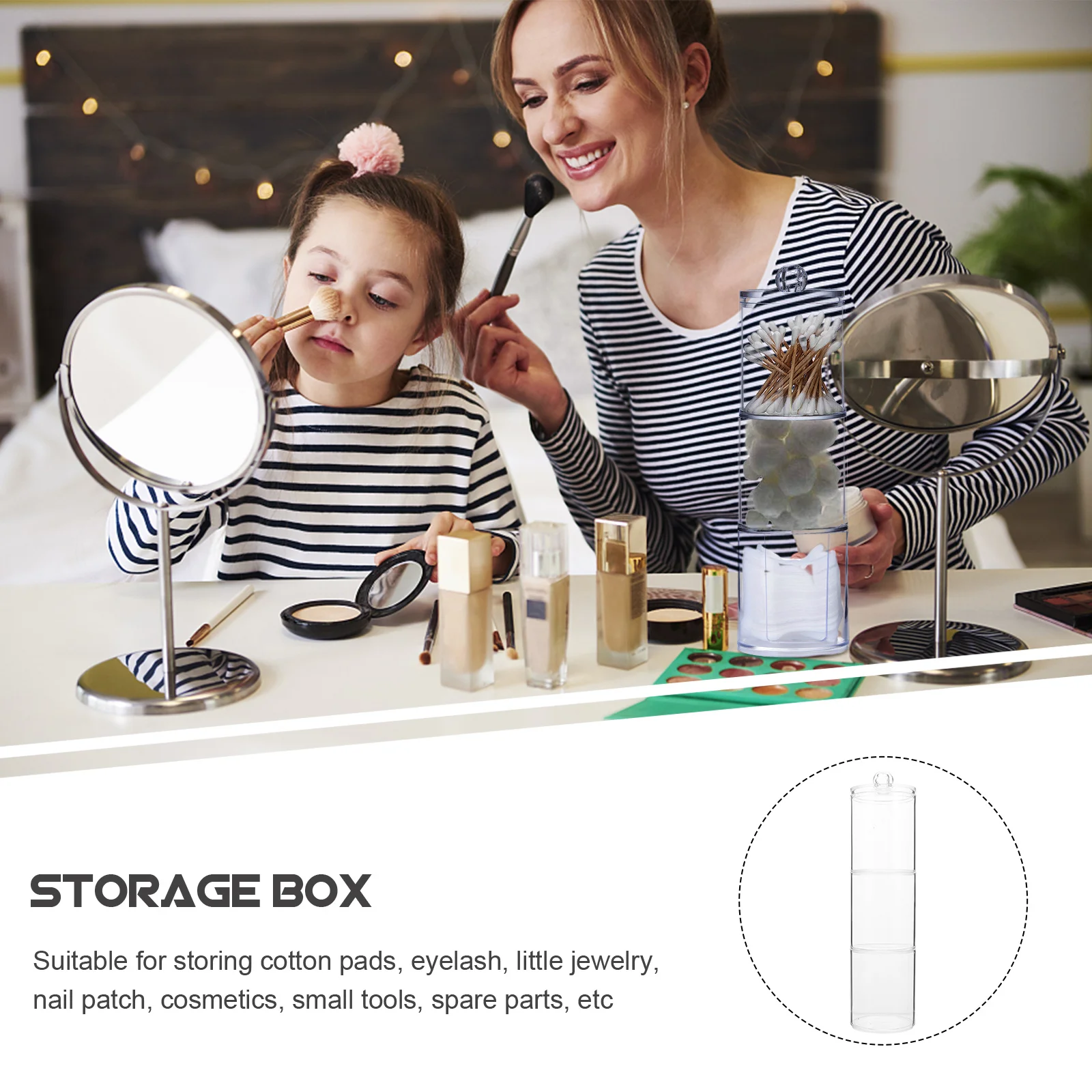 

3 Layers Makeup Remover Cotton Storage Box Transparent Plastic Small Items Organizer Bathroom Sundries Holder