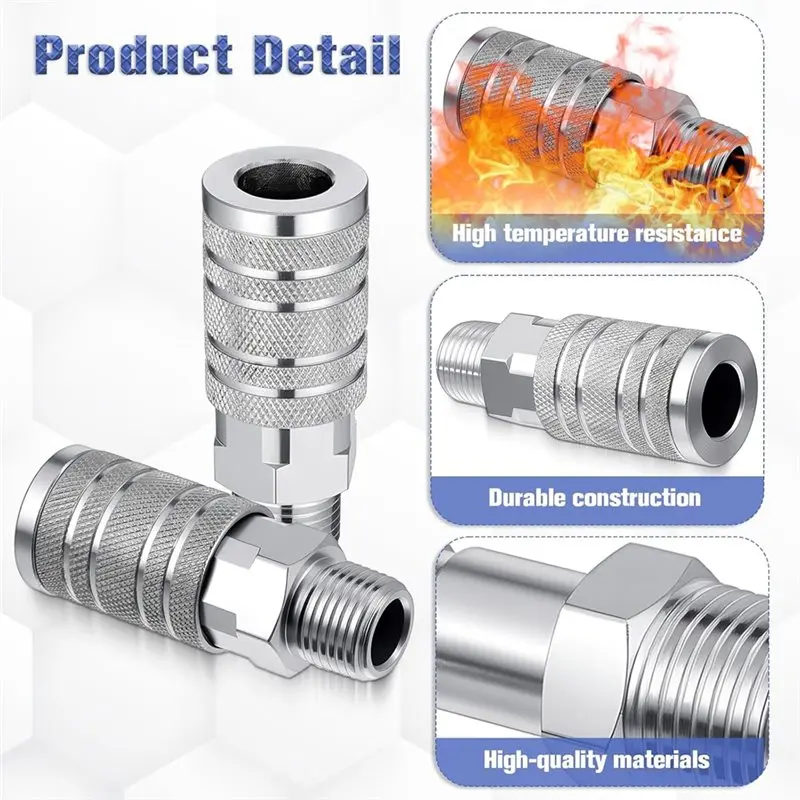 SHGO 1/2 Inch Air Hose Fittings Set, Industrial I/M Type Air Coupler with 1/2 MNPT, Plugs with 1/2 NPT, 300 PSI, 5-Piece Heavy