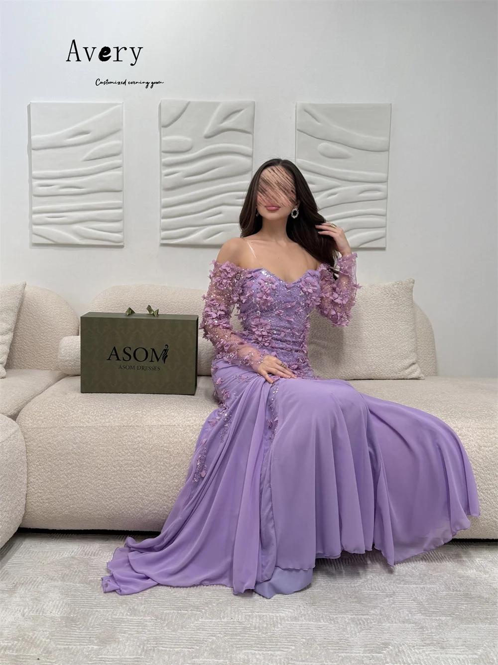 Avery personalizado fishtail 3d flor querida fora do ombro vestidos de noite femininos de luxo vestido de baile vestido de baile 2025