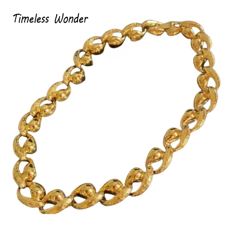 Timeless Wonder Brass Geo Chunky Chain Statement Necklace for Women Designer Jewelry Runway Trendy Rare Gift Top 4522