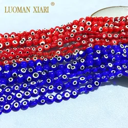 Red Blue Evil Eye Lampwork Glazed Glass Beads Loose Flat Round Spacer Beads 6 8 10MM for Jewelry Making Diy Bracelet Accessories