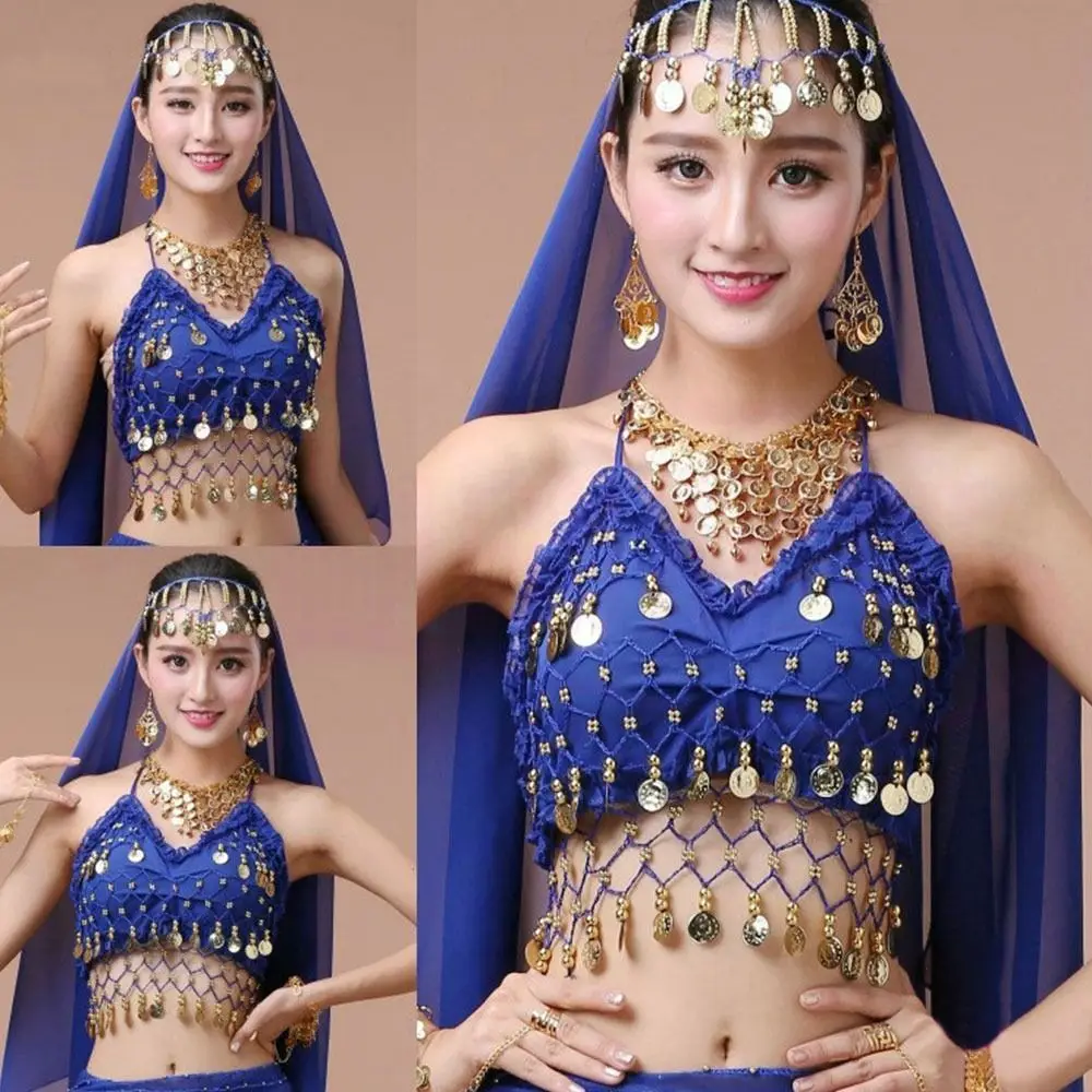 Sujetador de danza del vientre brillante para mujer, Top de lentejuelas, borla, toalla triangular, ropa de danza del vientre Sexy, trajes de baile árabe de Tailandia/India