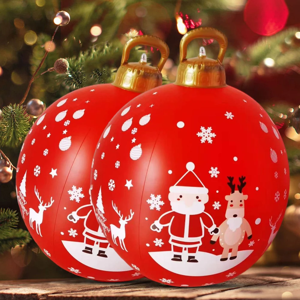 

60cm Christmas Printing Inflatable Ball Large Balloon Funny Xmas Ball Design Snowflakes Balloon Outdoor Courtyard Decoration