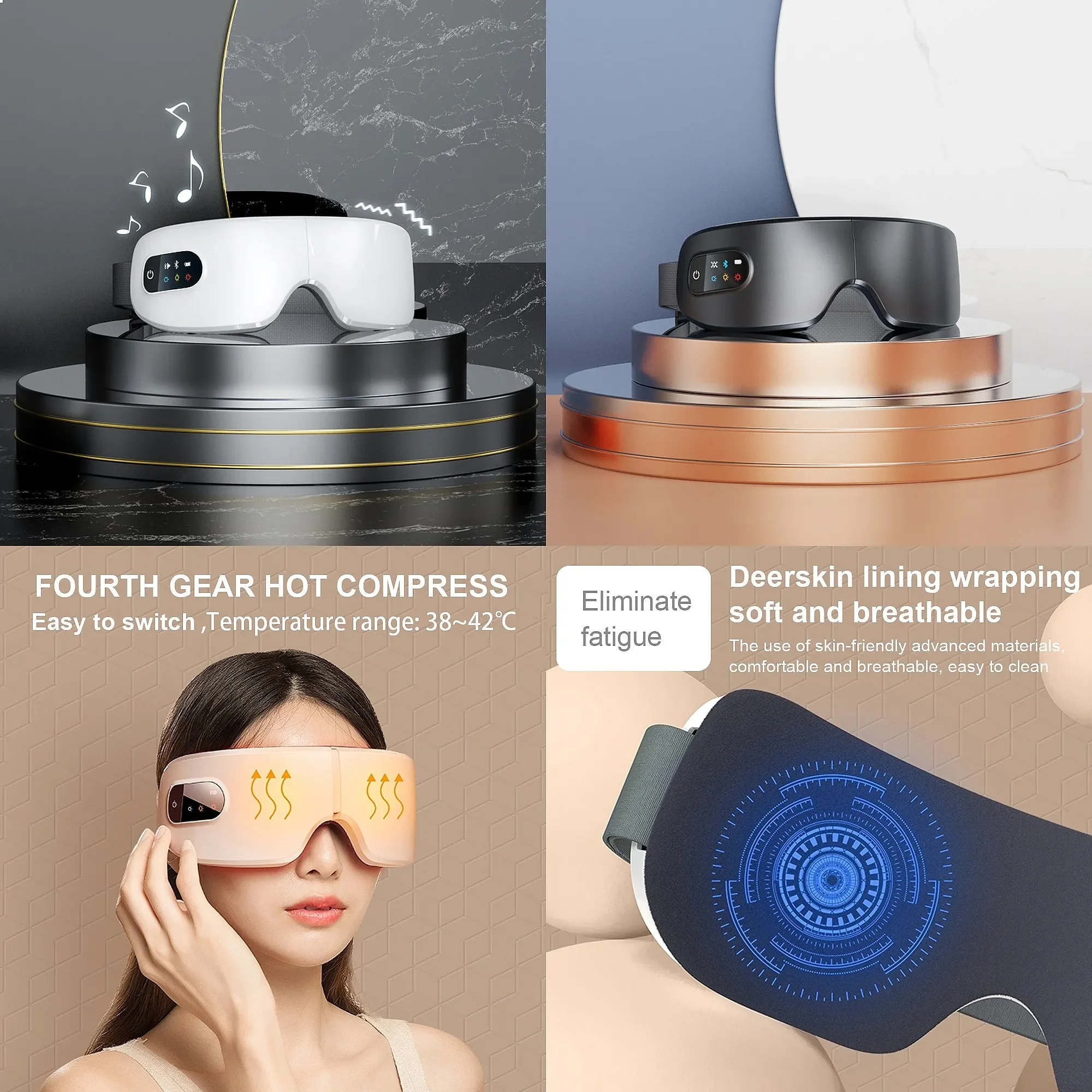 Portable Smart Eye Massager Air Pressure Vibration Heating Music Eye Mask for Relieve Eye Fatigue