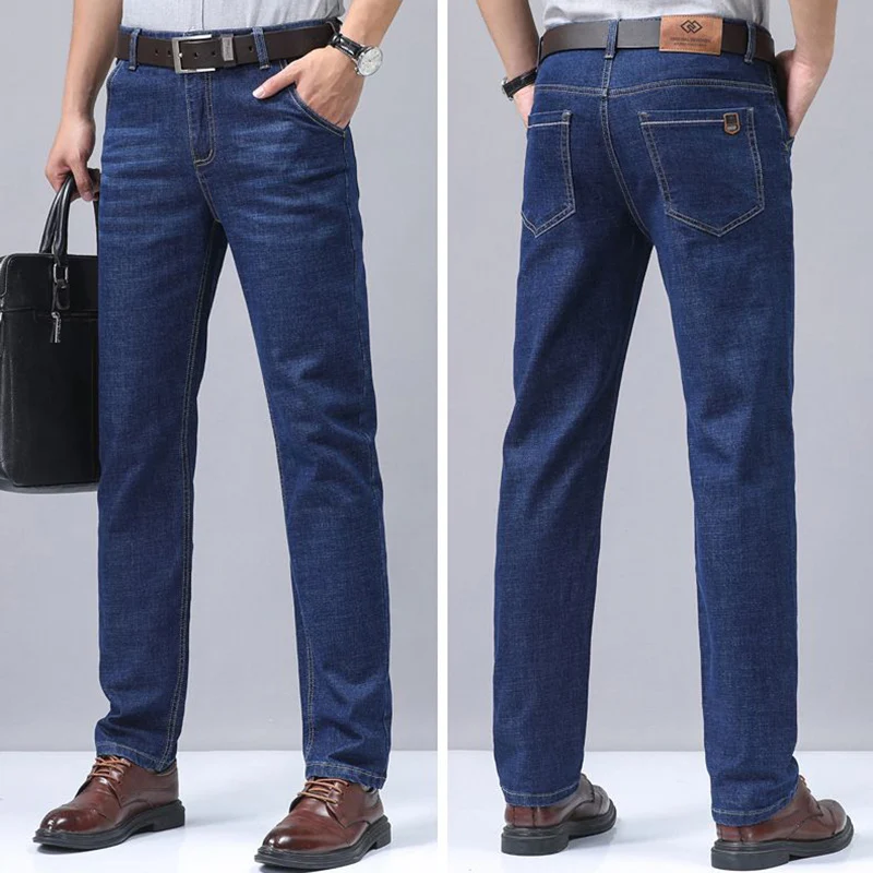 

Spring Autumn New Men Business Casual Classic Straight Leg Jeans Male Daily Stretch Slim Fit Versatile High Waist Denim Trousers