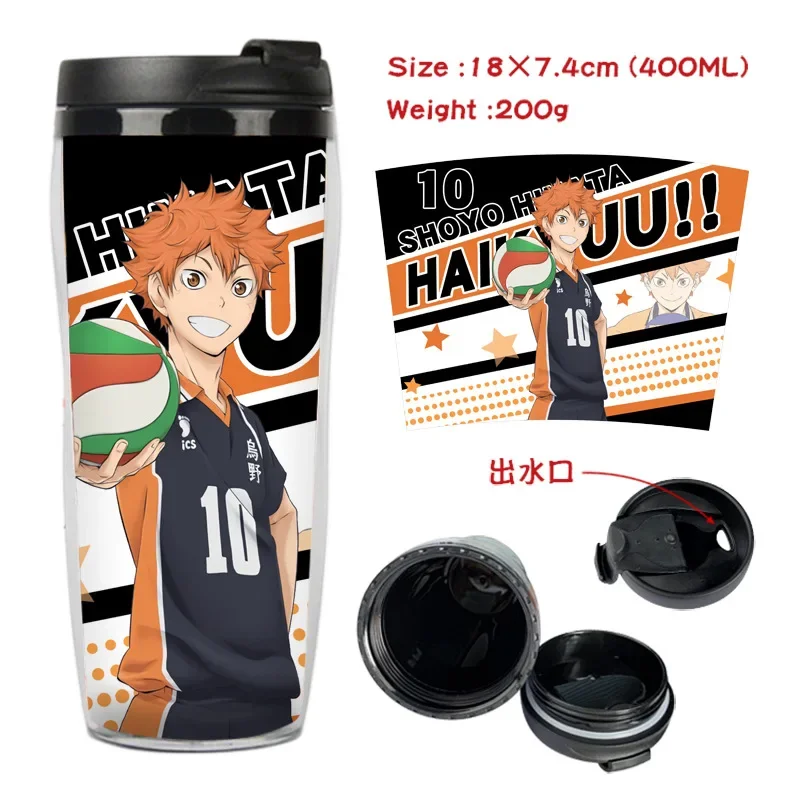 400ml Anime Wasser Tasse Haikyuu!! Shoyo Hinata Kageyama Tobio Daichi Student Cartoon Junge Mädchen Schule isolierte Plastik becher