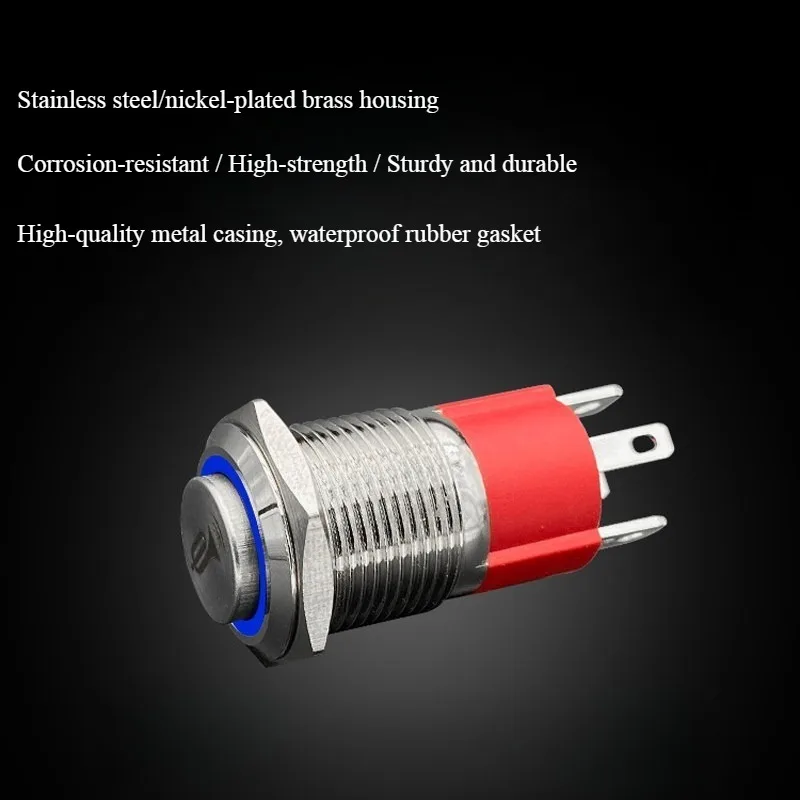 10A High-Current Metal Push-Button Horn Switch, Self-Resetting, for Cars and Trucks, 12V/24V