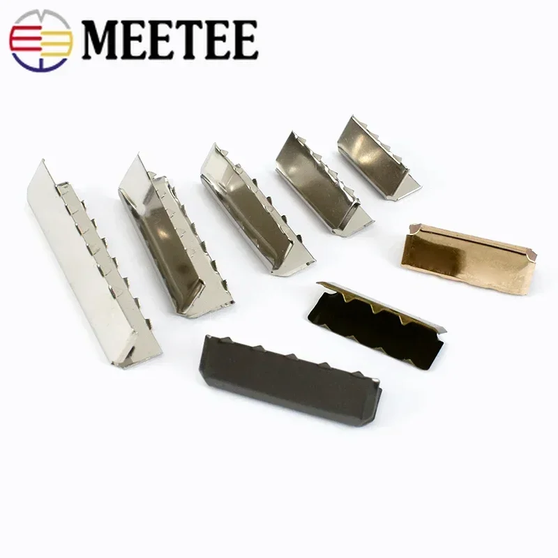 20/50pcs Meetee Metal Belt Clip Buckle Pants Belts Head Tail Stopper Webbbing Cord End Clips Buckles DIY Garment Accessories