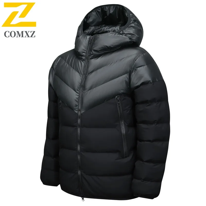 COMXZ Outdoor Ultra Light Filled Jacket 2025 Men Work Thick Warm Parka Premium Hooded Journey Cold Proof Winter Cotton Coat