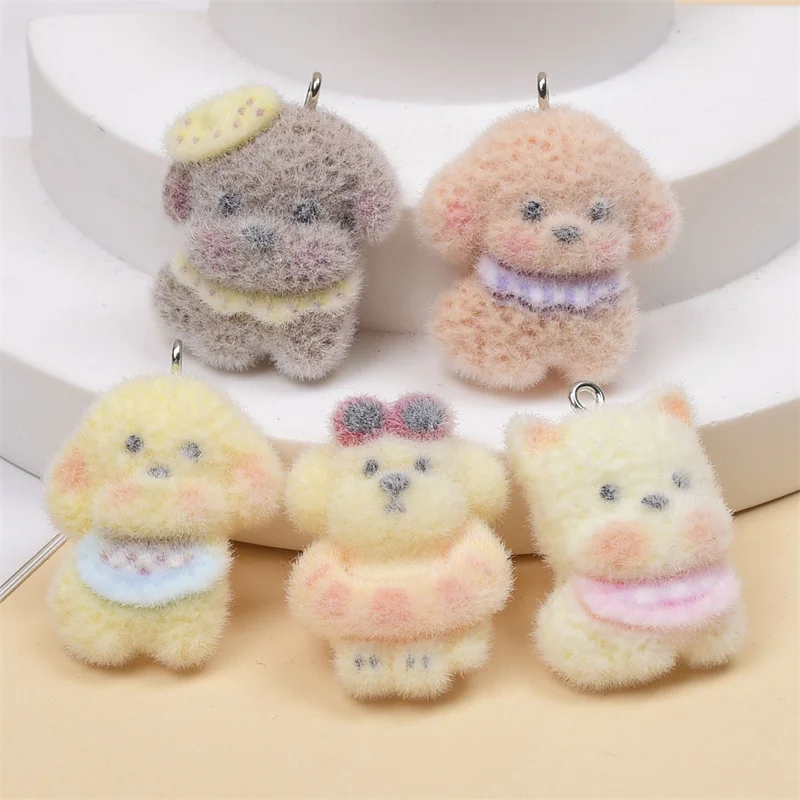 

Winter style 46pcs/lot color Flocking effect cartoon animals dogs shape resin dolls beads diy jewelry garment accessory