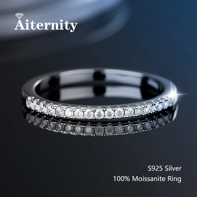 100% pluma probadora de diamantes, anillo de moissanita a juego, banda de diamantes de boda para mujer, anillo de cola única de Plata de Ley 925