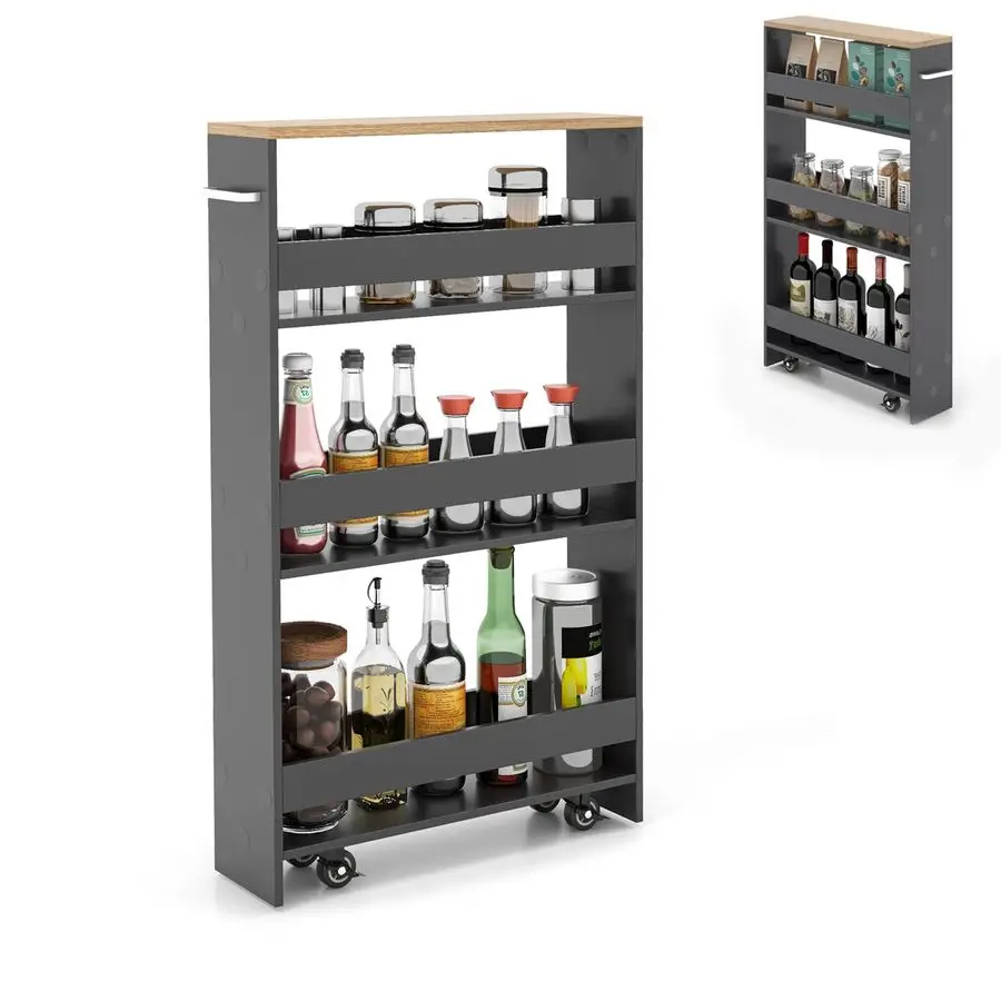 

Тележка для хранения, 4-уровневый узкий шкаф для хранения с 4 универсальными колесами, удобной ручкой, узкая тележка для белья для небольших помещений и ванных комнат