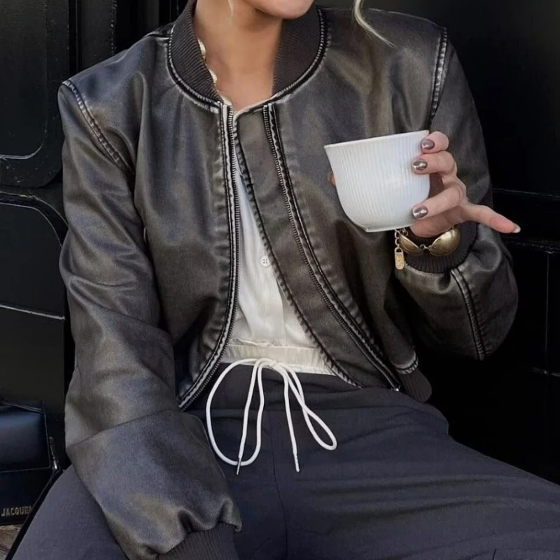 

Short Slim Fit 2025 Autumn New Stand-up Collar Locomotive Pilot Jacket Jacket Leather Jacket