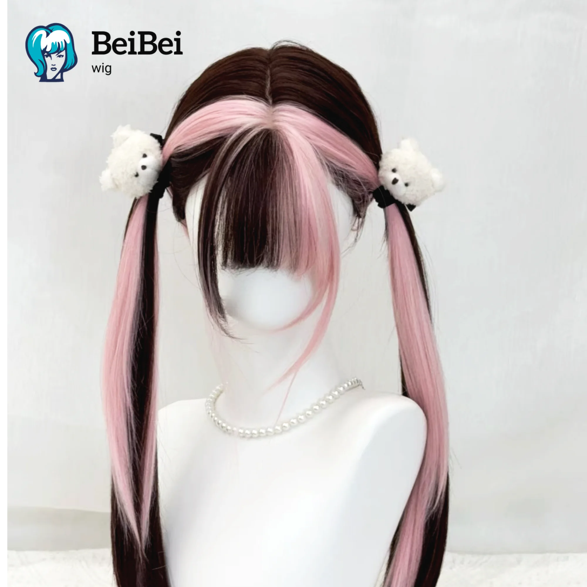Wig Sorotan Merah Muda Lolita Strawberry Cookies Wig Rambut Lurus Panjang 24 Inci untuk Wanita Wig Sintetis Lucu untuk Penggunaan Sehari-hari Cosplay