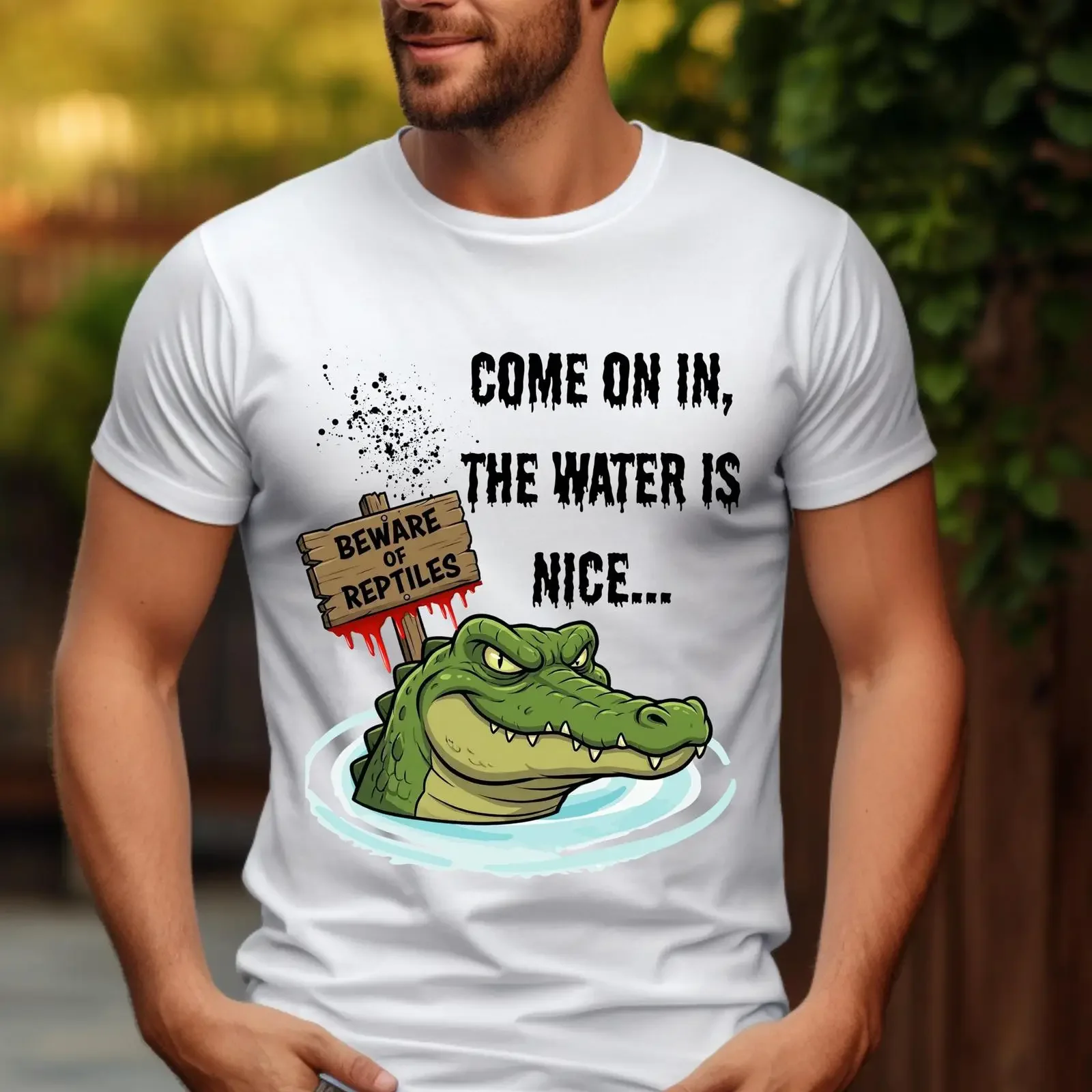 Funny Sarcastic Alligator Come On In The Water Is Nice T shirt Adult Humor Reptile Lover Birthday Fathers Day  vintage Washed